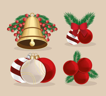 merry christmas set four iconsのイラスト素材