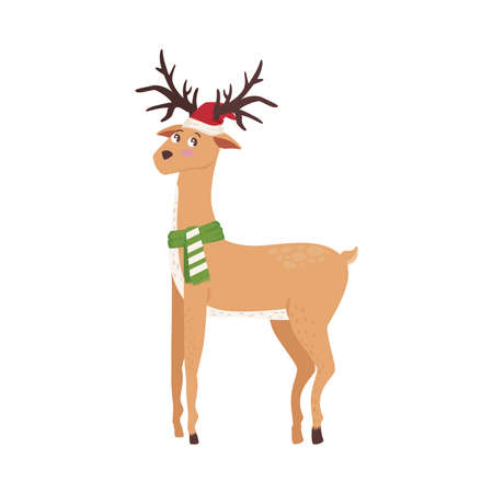 reindeer with santa hatのイラスト素材