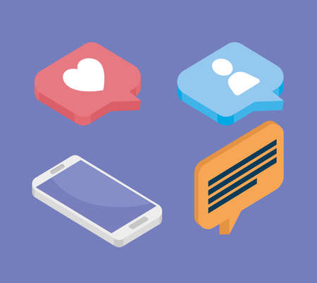 social media isometric iconsのイラスト素材