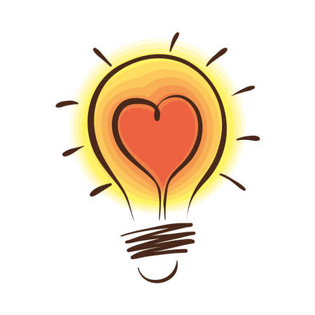 bulb with heart doodle styleのイラスト素材