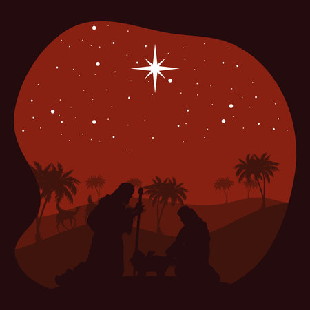 holy family manger silhouettes sceneのイラスト素材