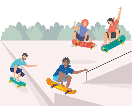 four skaters players characters groupのイラスト素材