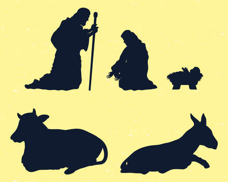 nativity manger set five silhouettesのイラスト素材