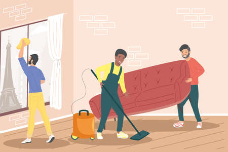 three men remodeling house charactersのイラスト素材