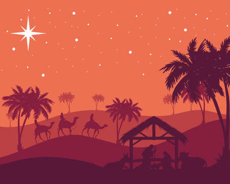 christmas nativity silhouettes manger sceneのイラスト素材
