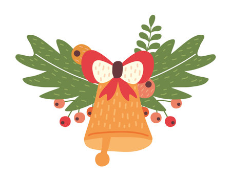 christmas bell and leafs decorationのイラスト素材