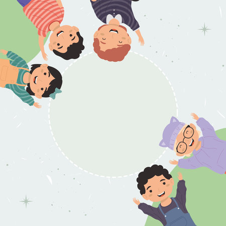 five kids around frame charactersのイラスト素材