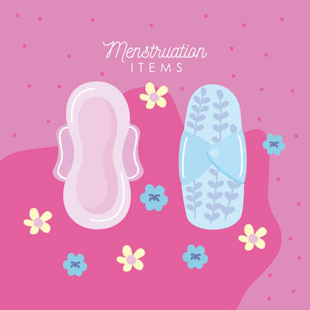 menstruals towels and lettering itemsのイラスト素材