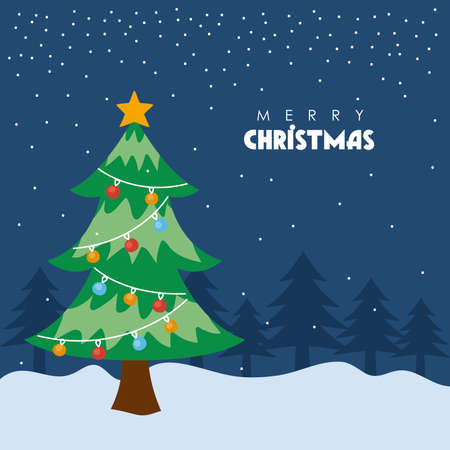 christmas tree in snowscape sceneのイラスト素材