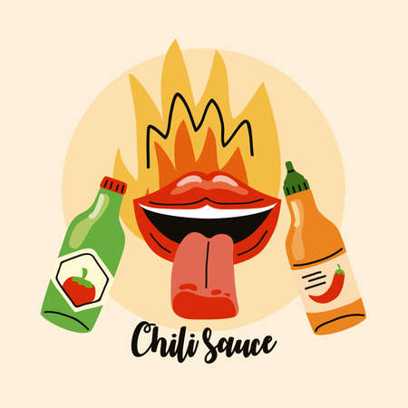 mouth onfire and chili sauces iconのイラスト素材