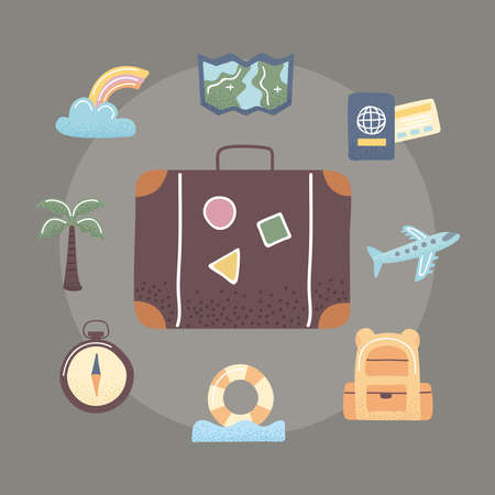 suitcase and travel icons aroundのイラスト素材
