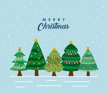christmas card with trees and letteringのイラスト素材