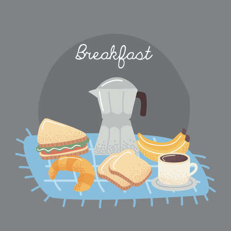 breakfast food lettering with iconsのイラスト素材