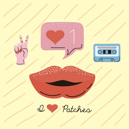 love patches and lettering iconsのイラスト素材