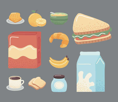 eleven breakfast food set iconsのイラスト素材