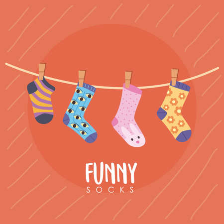funny socks hanging set iconsのイラスト素材
