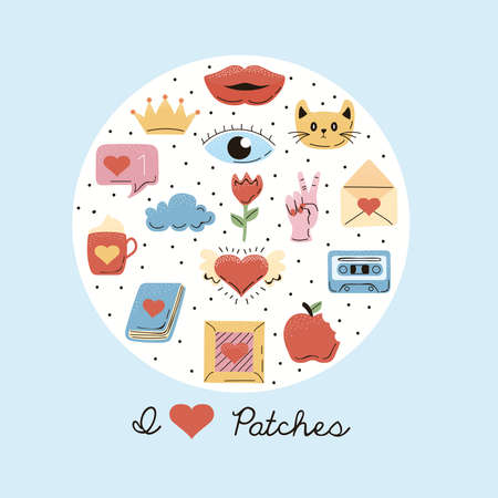 love patches in circle with letteringのイラスト素材