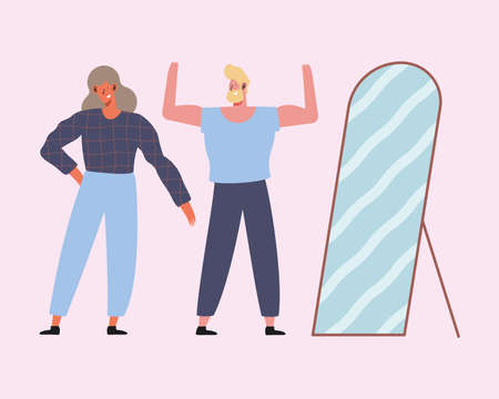 two persons self acceptance charactersのイラスト素材