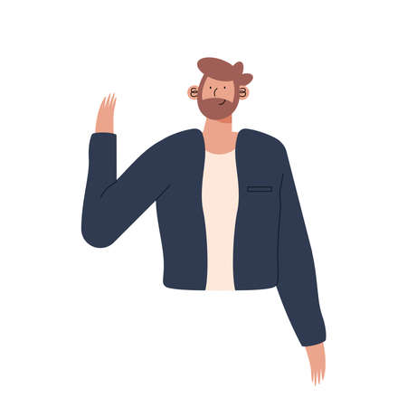bearded man with hand up characterのイラスト素材