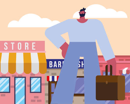 afro businessman with portfolio character sceneのイラスト素材