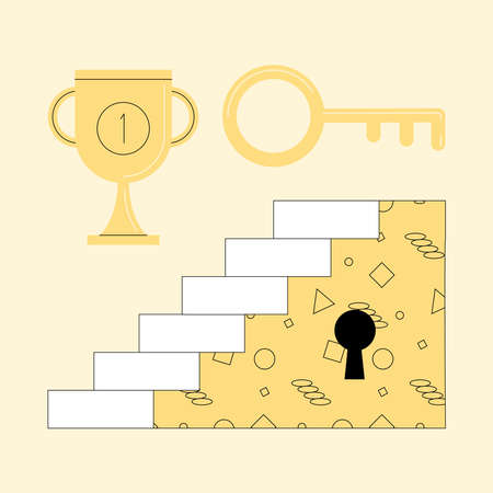 trophy with stair and key iconsのイラスト素材