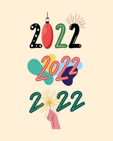 new year 2022 set three icons