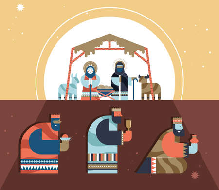 happy christmas and epiphany charactersのイラスト素材
