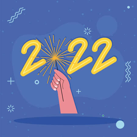 2022 and hand using firework iconのイラスト素材