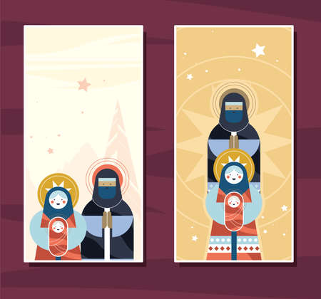 chirstmas cards with holy families charactersのイラスト素材