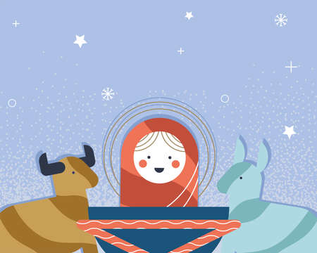jesus baby and animals christmas charactersのイラスト素材