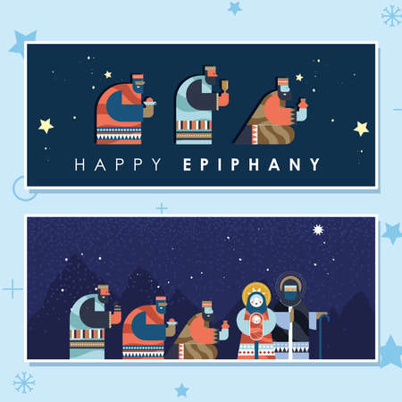 happy epiphany cards with charactersのイラスト素材