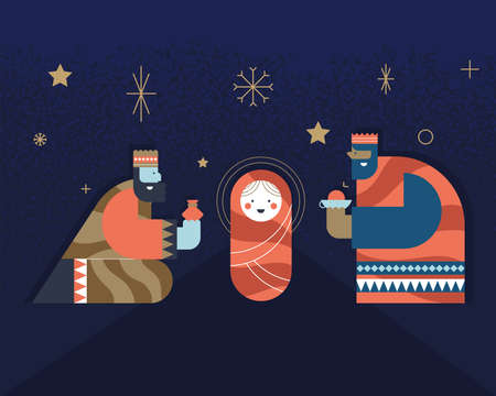 magic kings and jesus christmas cardのイラスト素材