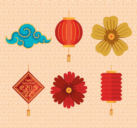 six chinese new year iconsのイラスト素材