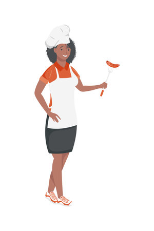 afro woman barbecue chef characterのイラスト素材