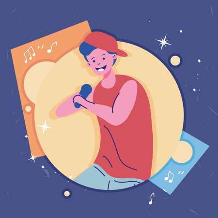 young man singing happy characterのイラスト素材