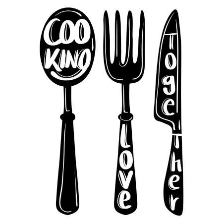 cooking love together in cutleriesのイラスト素材
