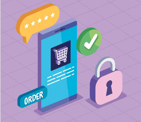 smartphone and ecommerce iconsのイラスト素材
