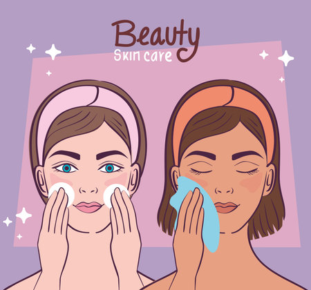 two girls with skincare treatmentのイラスト素材