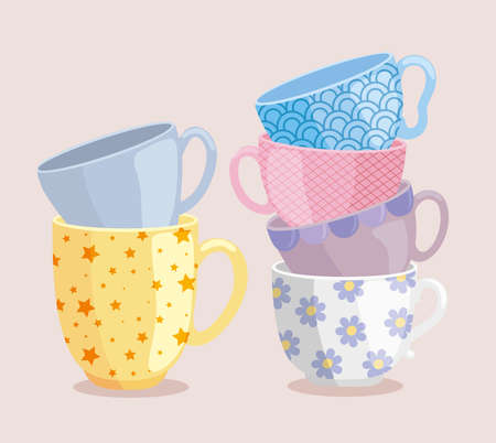 six ceramic cupsのイラスト素材