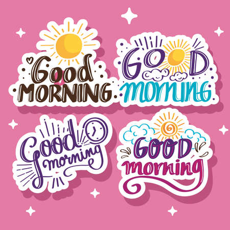 four good morning letteringsのイラスト素材
