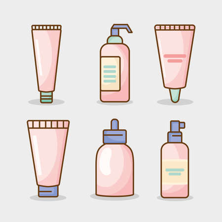 six skincare products iconsのイラスト素材