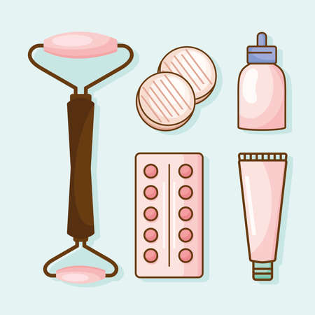 five skincare products iconsのイラスト素材