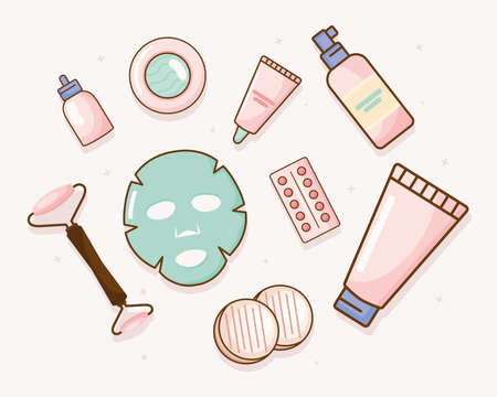 skincare products nine iconsのイラスト素材