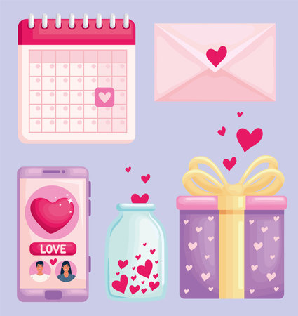 five happy valentines day iconsのイラスト素材
