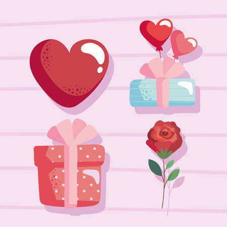 four valentines day iconsのイラスト素材