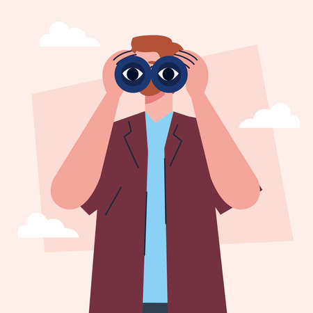 man searchin with binocularsのイラスト素材
