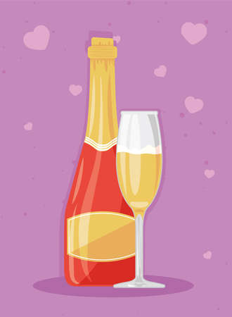 champagne and hearts love iconsのイラスト素材