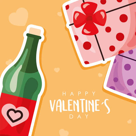 happy valentines lettering with giftsのイラスト素材