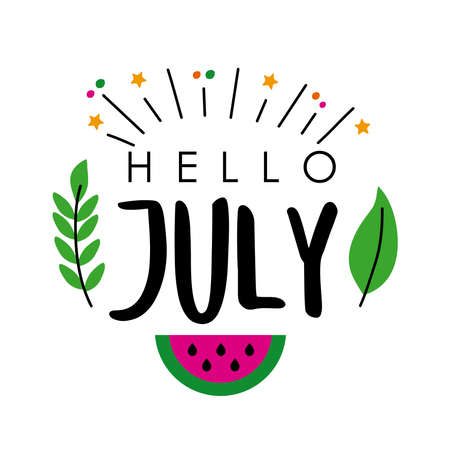 hello july month greeting cardのイラスト素材