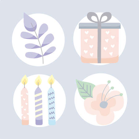 four Birthday invitation set iconsのイラスト素材